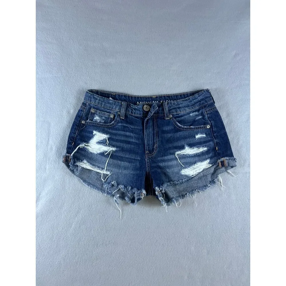 American Eagle outfitters denim shorts womans 4 cut offs distressed summer - Picture 3 of 6